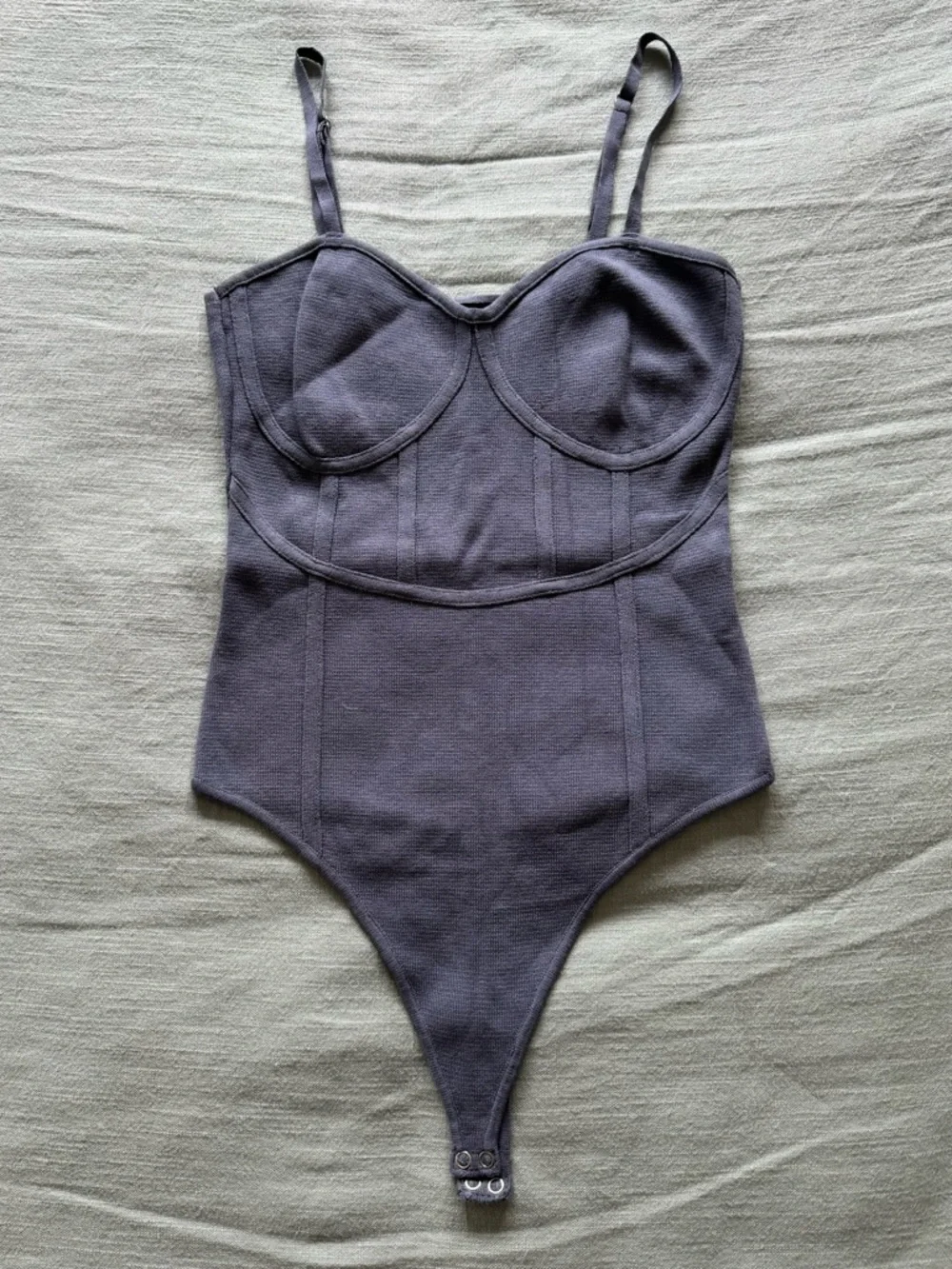 4/$20 - Love Tree Purple Knit “Corset” Strap Tank Snap Bodysuit (medium) - Picture 2 of 9